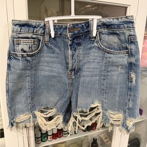 Hidden Jeans Women's High Rise Shorts Raw hem Distressed ripped Blue